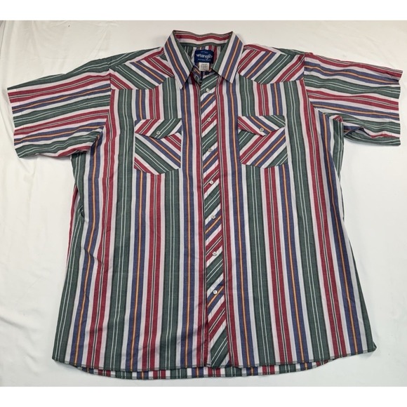 Wrangler Western Shirt Pearl Snap 2XT Multicolor R/B/Green Striped Rodeo VTG‎ - Picture 3 of 6